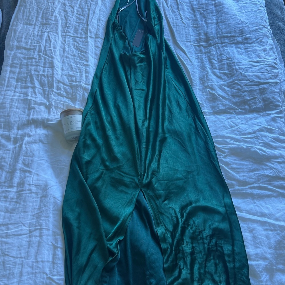 Love in your life emerald green satin halter maxi dress - Snag at Hem - Picture 6 of 6